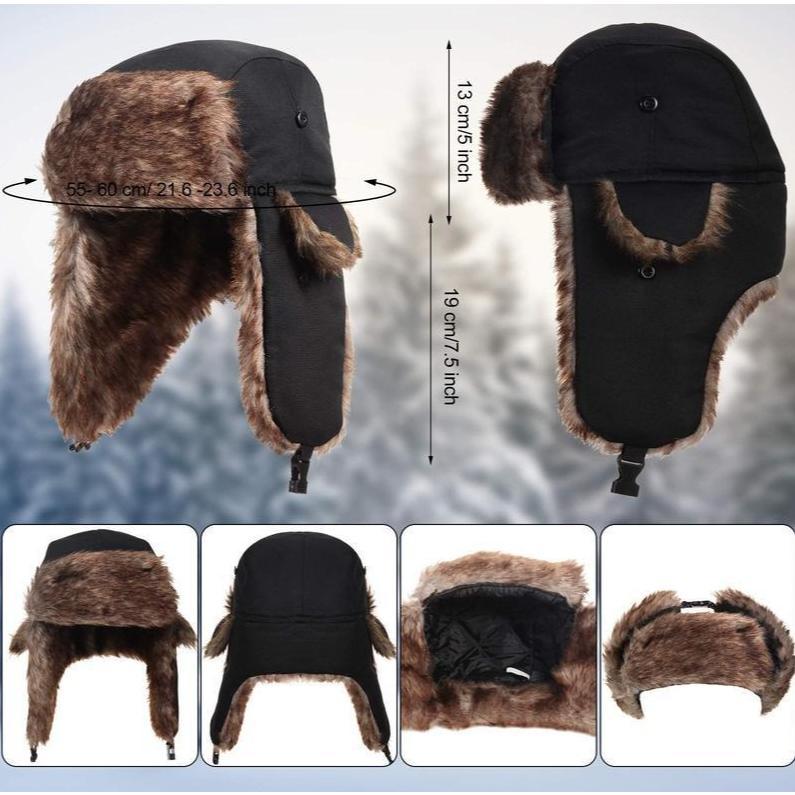 Faux Fur Reflective Aviator Trapper Hat - Warm Windproof Winter Cap | Cold Weather Outdoor Snow Activity Essential