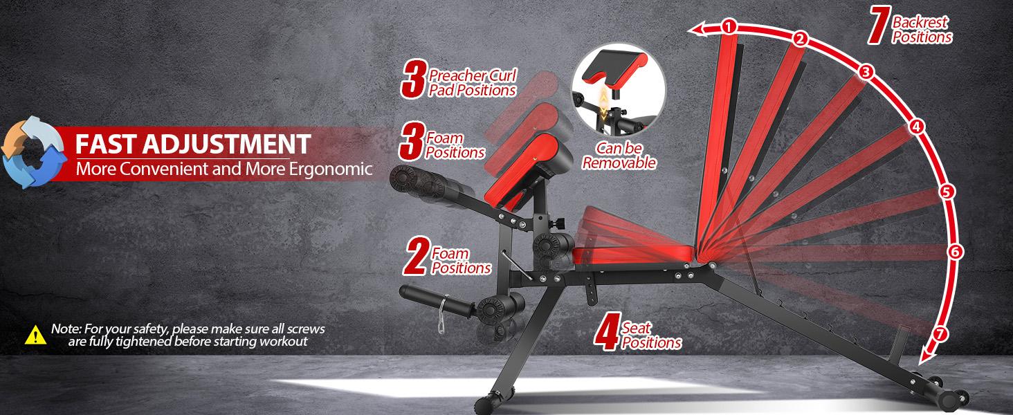 OPPSDECOR Olympic 900LBS Adjustable Weight Bench Press with Leg Extension & Preacher Curl Pad for Home Gym Workout Equipment