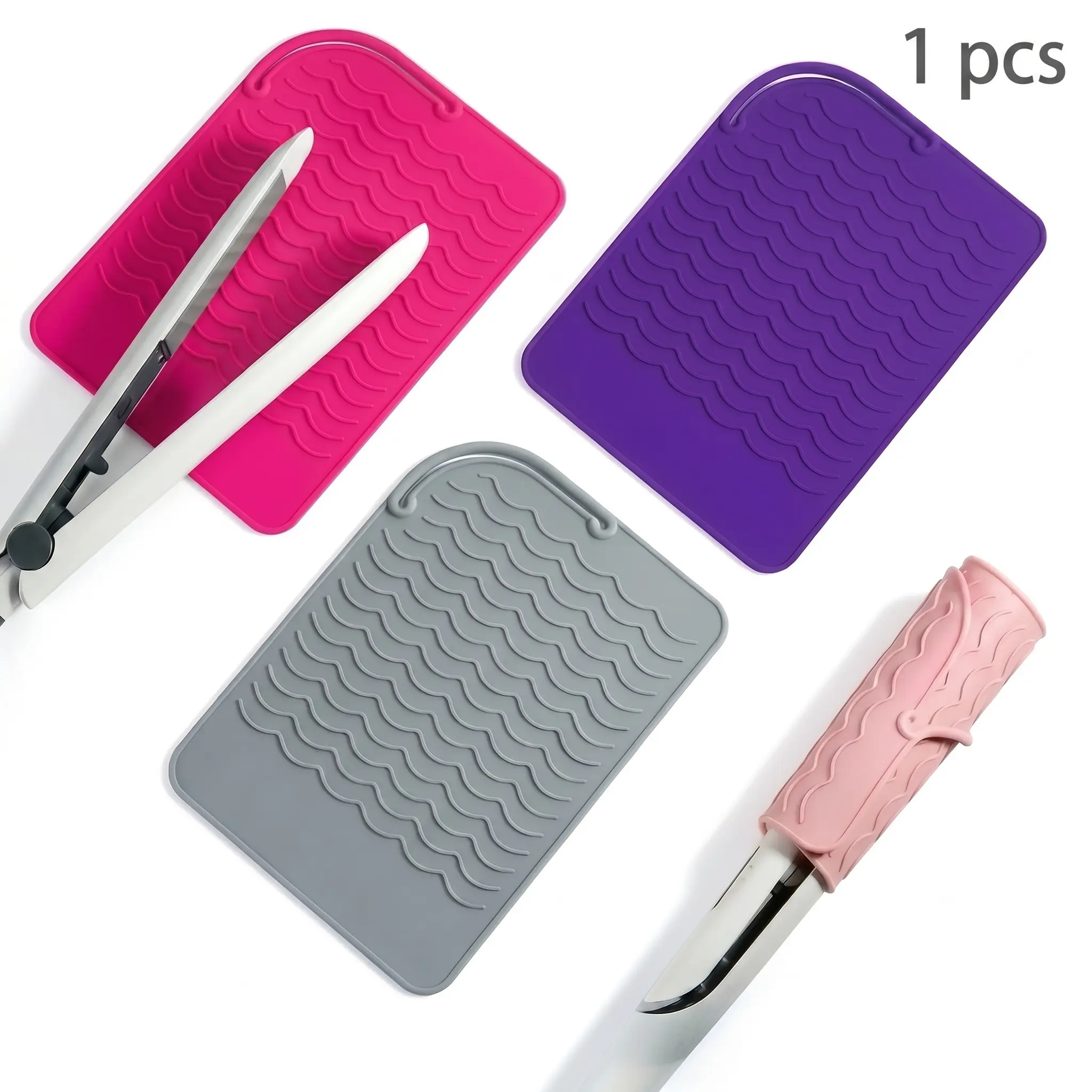 Silicone Heat-Resistant Mat with Storage Pouch - Lightweight, Non-Slip Hot Styling Tool Holder for Curling Irons, Hair Straighteners, Foldable Travel Wrap for Bathroom Countertops, 1 Pack