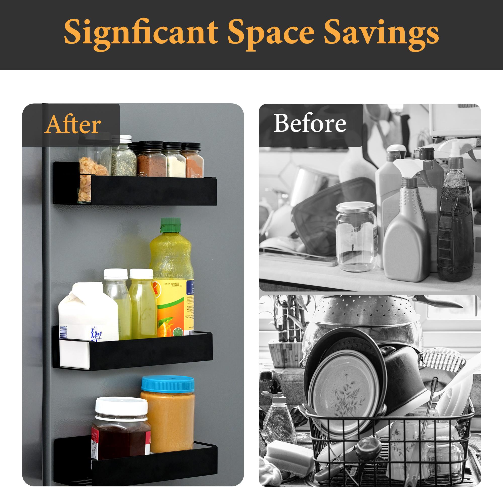 Bepatio 2/4 Pack Magnetic Storage Rack - Spices Organizer - Easy Install, No Drilling, Wall Mount Spice Rack, For Kitchen, Bathroom, Refrigerator, Microwave & Washing Machine Storage