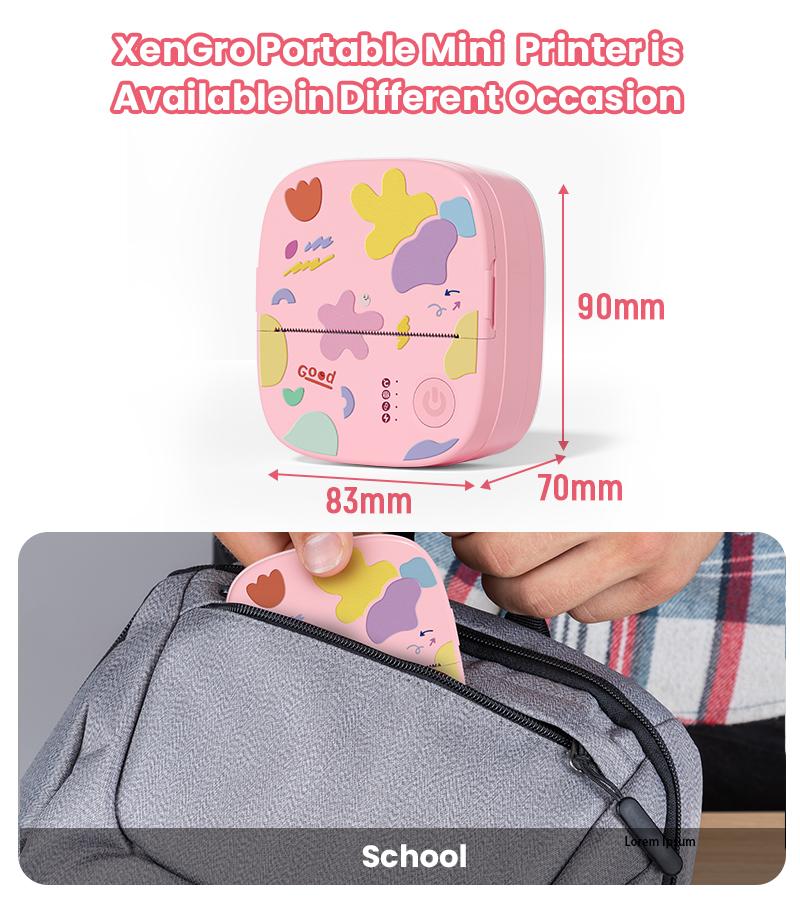 [CrazyThursdayLIVE] XenGro Mini Sticker Bluetooth Printer included 3 Roll label Thermal Pocket Printer,Inkless Portable Printer B&W Printing Only for Study Notes, Photos, Memos, Lists, Journals Printing Machine Sticky Label, Birthday Gifts for Girls Boys