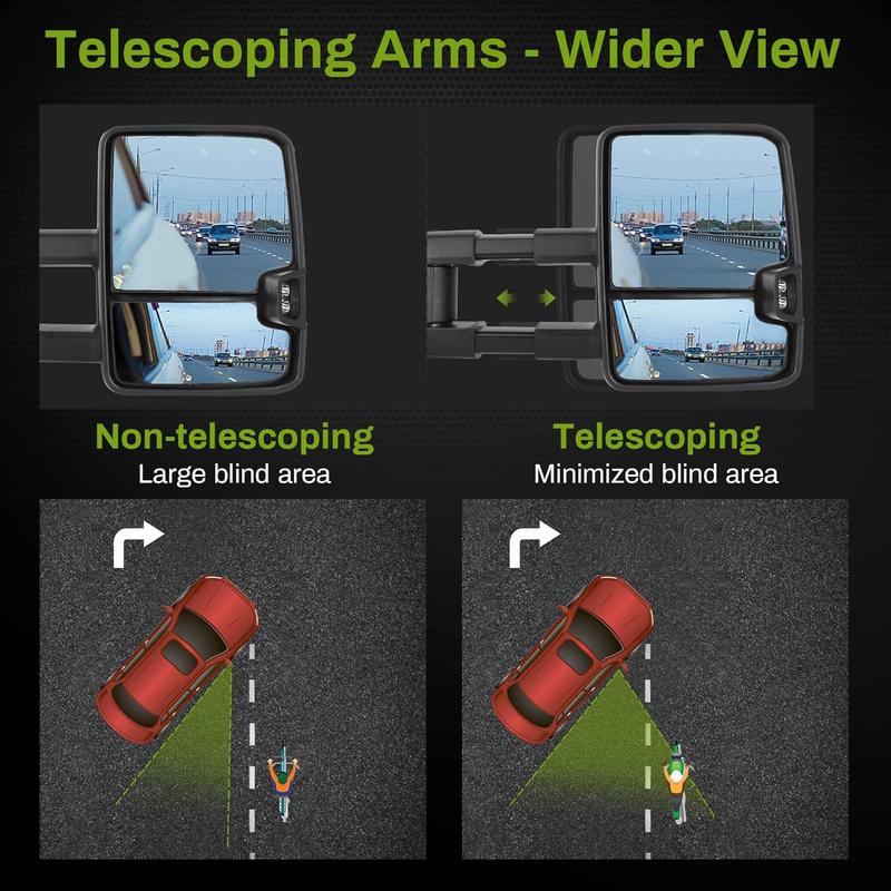 YITAMOTOR Tow Mirrors Compatible with 2014-2018 Chevy Silverado GMC Sierra 1500 2500HD 3500HD, LED Turn Signal Sequence Light Power Heated Telescoping Pair Black