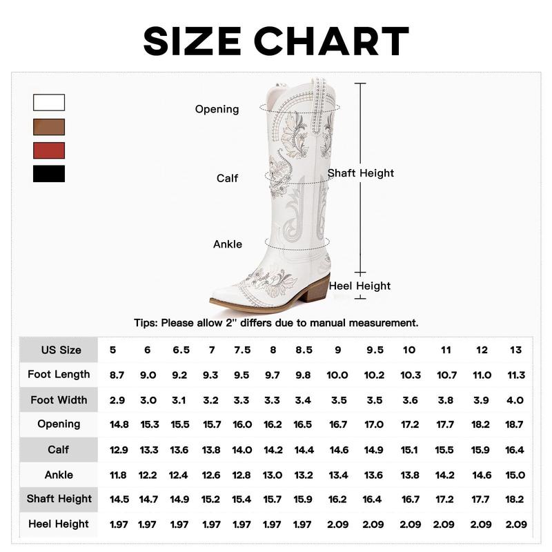 【Rodeo Boots】Pasuvo Women's White Embroidered Western Cowboy Boots - Vintage Floral Stitching, Classic Pointed Toe, Stacked Heel, Perfect for Country Style, Festivals, and Everyday Fashion Footwear