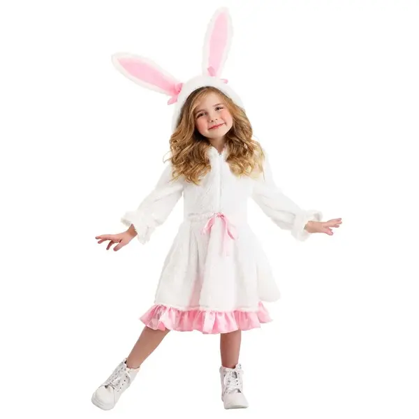 Girl's Toddler Fuzzy White Rabbit Costume