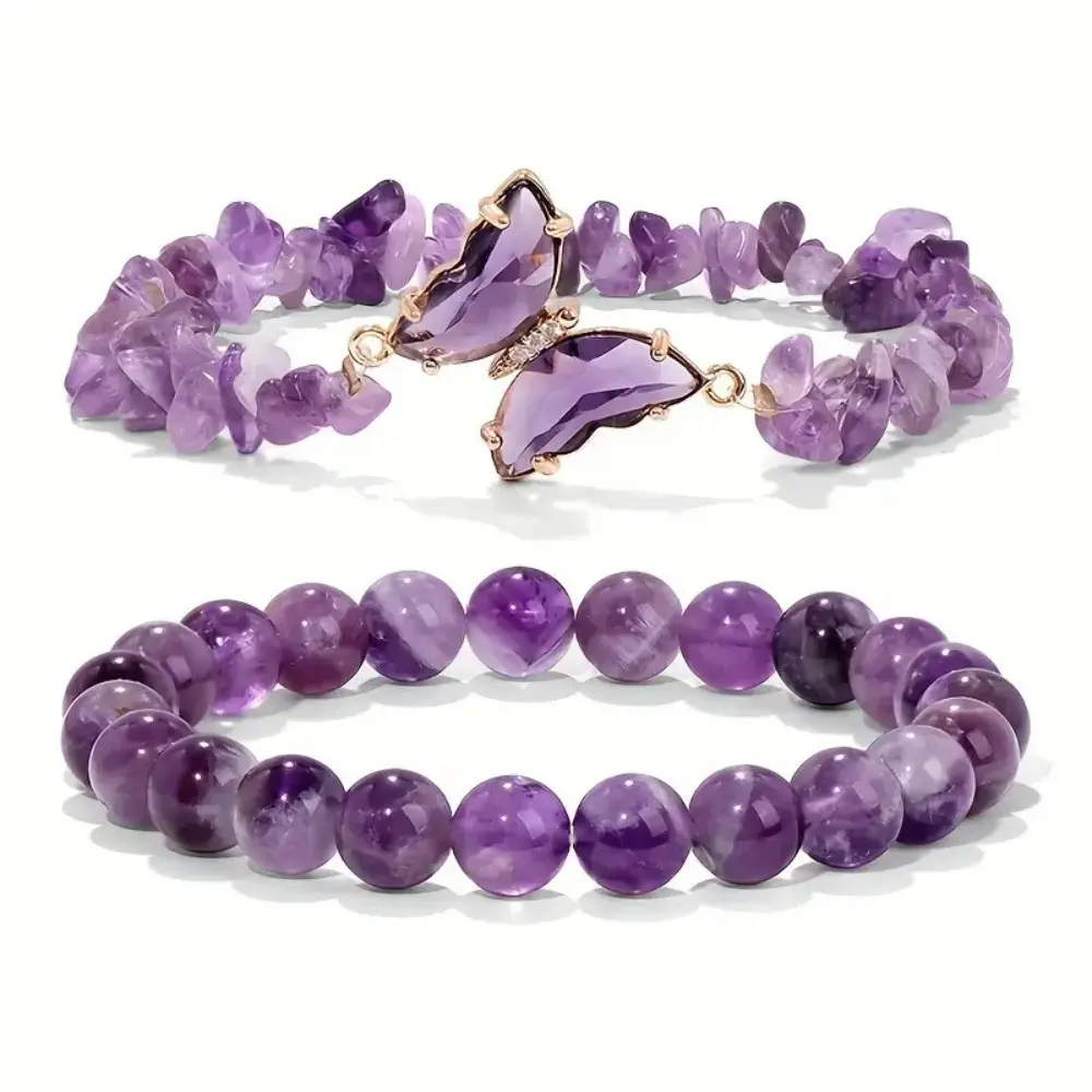 2pcs Boho Elegant Moonstone Beaded Bracelet Set Charm Butterfly Natural Beads Stone Lucky Bracelet Butterfly Beaded Chain Jewelry Wedding Party Gift Set