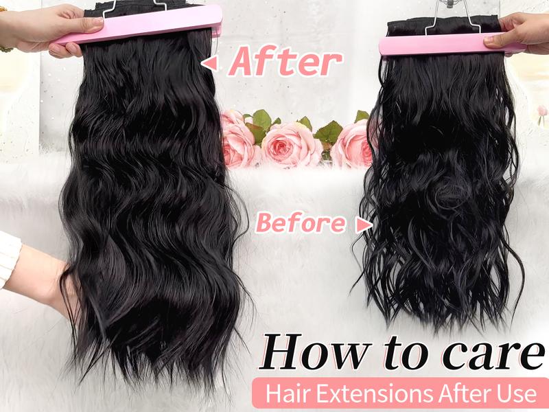 KooKaStyle Clip in Synthetic Hair Extensions Long Wavy 4PCS Thick Hairpieces to Chestnut Fiber Double Weft Natural Hair Extensions for Women