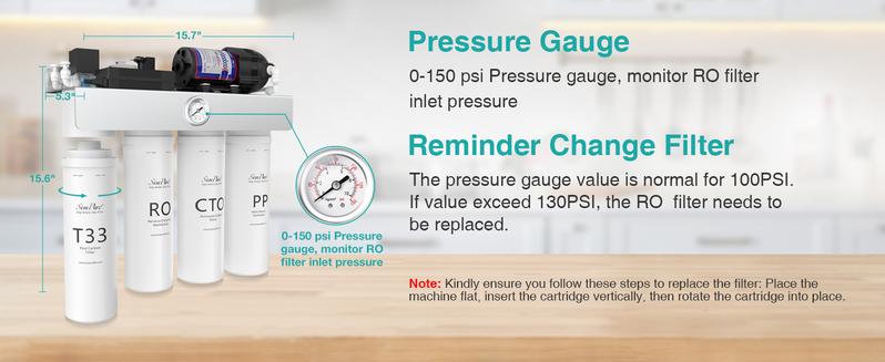 SimPure UV Tankless Reverse Osmosis System T1-400UV&ALK,Under Sink RO Water Filter System 400 GPD,Built-in Pump,With UV & Remineralization