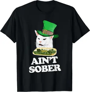 Cotton Aint Sober Funny Drunk Arguing Cat Meme St Patricks Beer TShirt
