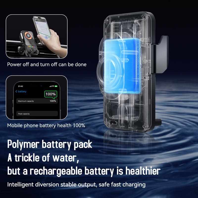 2025 new cool car wireless fast charging holder, intelligent sensor opening and closing, universal mobile phone navigation holder, 90-degree rotation, horizontal and vertical screen use, built-in ambient light, intelligent high-end navigation holder