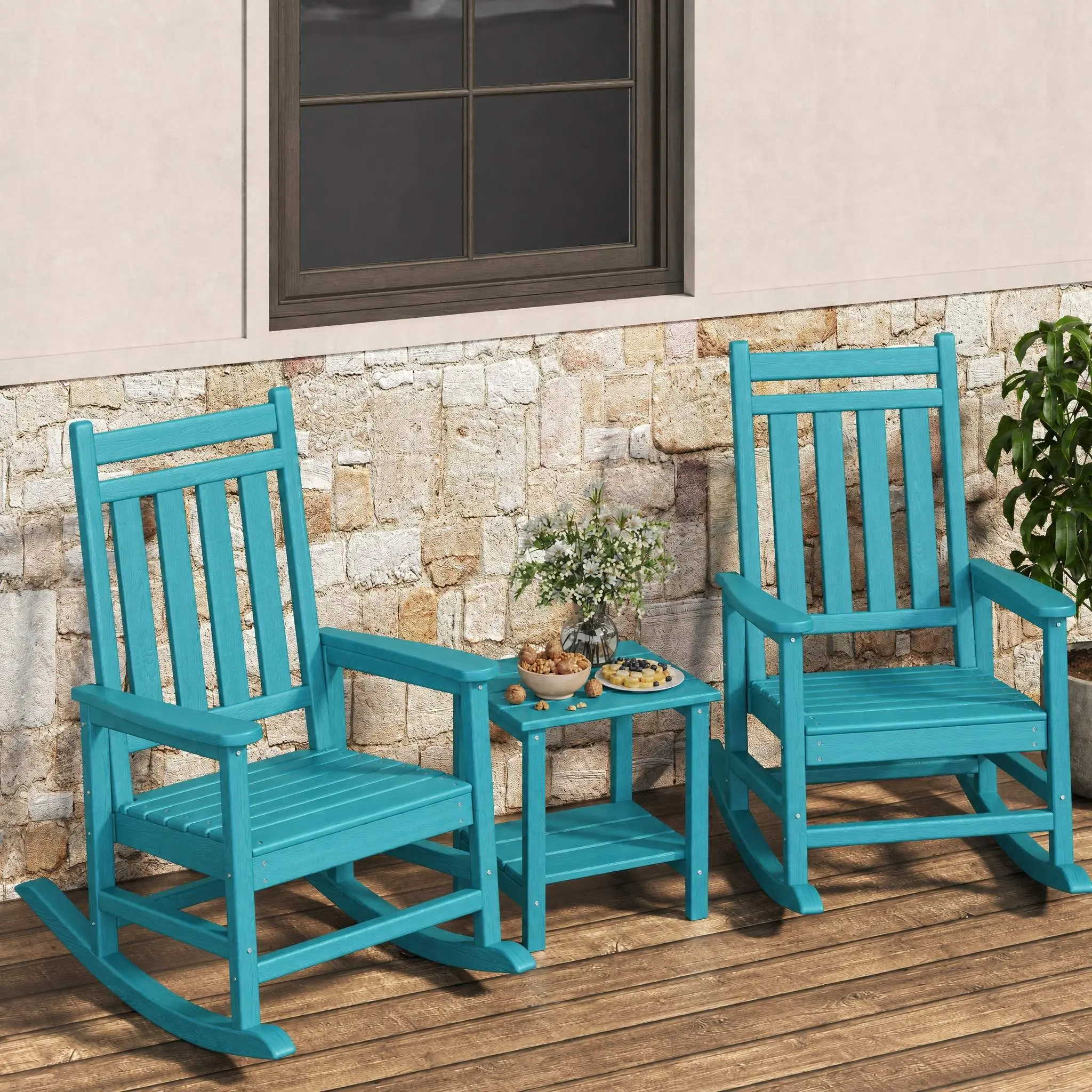 Adirondack Rocking Chair, Modern Rocking Fire Pit Chair All-Weather HDPE Porch Rocker, Outdoor Chair for Garden, Deck & Firepit
