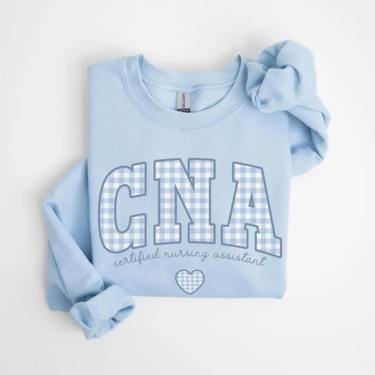 CNA Sweatshirt, Blue Gingham Certified Nursing Assistant Crewneck, CNA Nurse Shirt, Graduation & Appreciation Gift