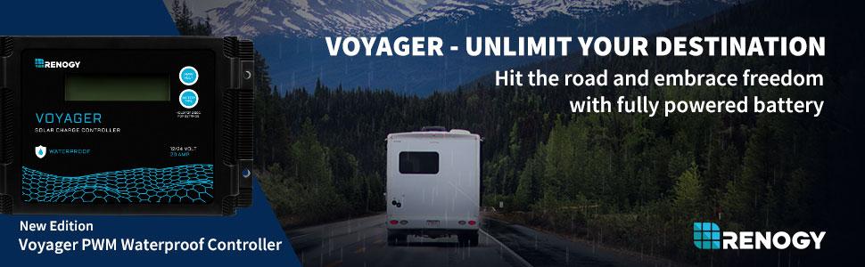 Renogy Voyager 20A 12V/24V PWM Waterproof Solar Charge Controller w/ LCD Display for AGM, Gel, Flooded and Lithium Battery, Used in RVs, Trailers, Boats, Yachts, Voyager 20A