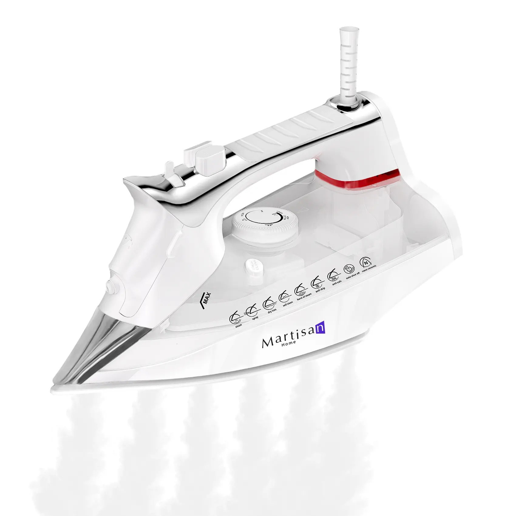 Martisan 1800W Powerful Steam Iron, 140g/min Steam Boost, 15s Fast Heat-Up, Nano Ceramic Soleplate, 1.3X Larger Ironing Surface, Smart Temp Control, Auto Shut-Off, Self-Clean, Anti-Drip & Anti-Calc, Clothing Steamer, Manufacturer Warranty