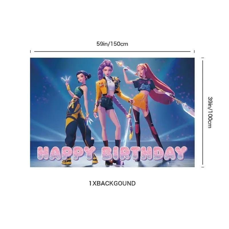 Kpop Birthday Party Decoration Set – Anime Demon Hunter Girls -Inspired Backdrop Banner, Balloons & Cake Toppers | Cool K-Pop Theme Party Supplies for Fans, Kids & Teens, Perfect Gift for K-pop Hunter Lovers