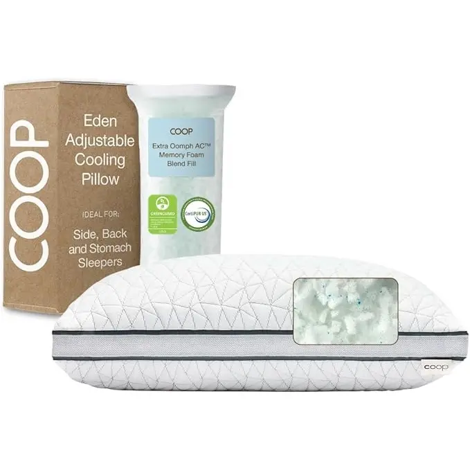 COOP Sleep Goods Eden Adjustable Memory Foam Pillow – Cross-Cut Foam + Microfiber Oomph Fill, Add/Remove for Custom Loft & Firmness, Breathable Lulltra Cover, Machine Washable, Hypoallergenic, CertiPUR-US & GREENGUARD Gold Certified, Pillows For Sleeping,