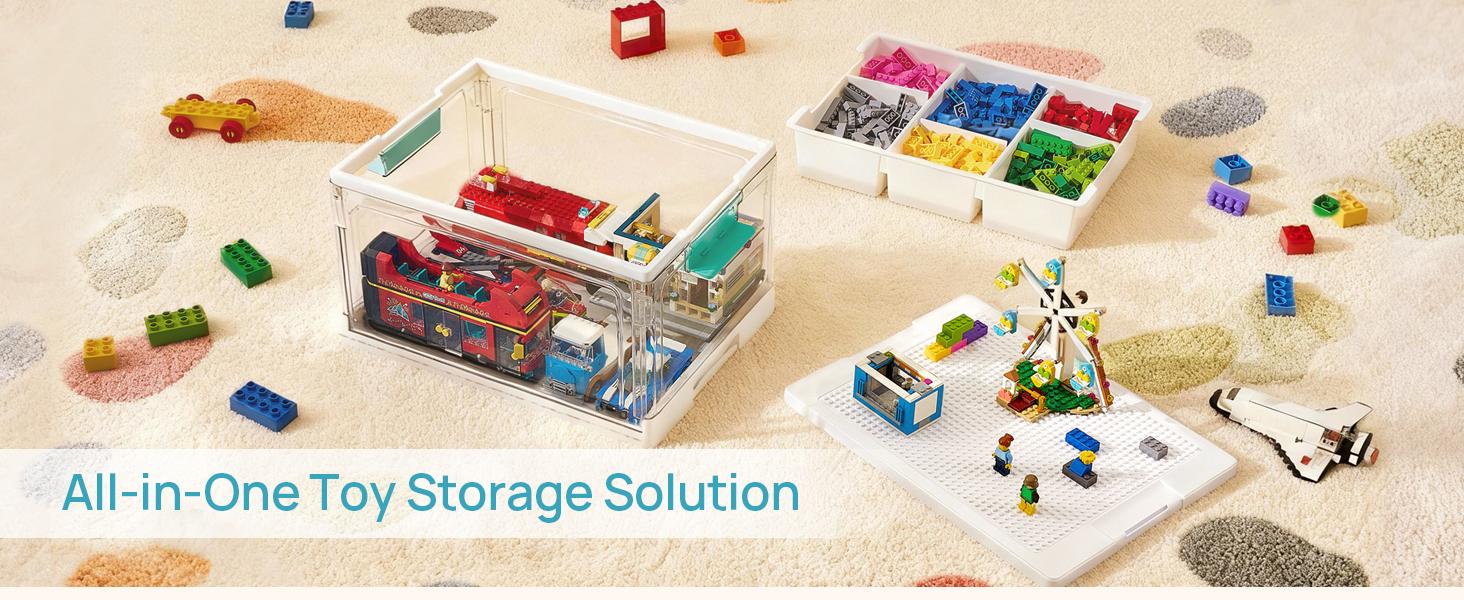 【2 Pack】Vtopmart 24QT LEGO Storage Box for Arts Crafts Stationery Kids Building Blocks Sewing Kit & Small Tools with Building Baseplate Lid and Removable Tray Easter Gift