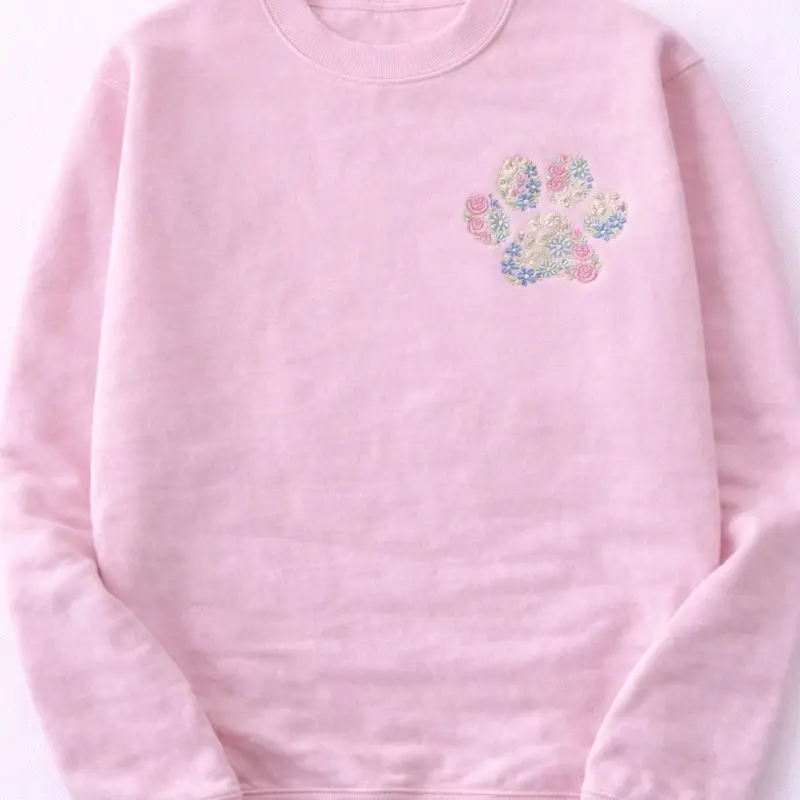 Embroidered Floral Paw Print Sweatshirt - Personalizable