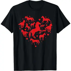 Horse Valentines Day Shirt Heart Lover Mom Farm Gift TShirt