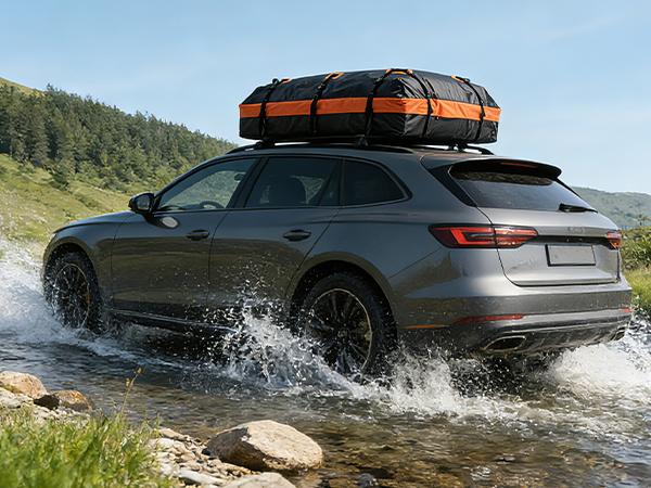 Car Rooftop Cargo Carrier 15 Cubic Feet, Car Roof Waterproof PVC Bag, with Anti-Slip Mat,Combination Luggage Lock, Reinforced Straps & Door Hooks,Fit Vehicles with/Without Roof Racks,Black