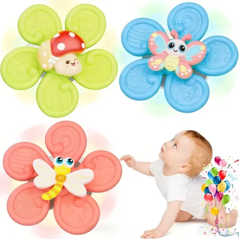 3pcs Cartoon Animal Face Suction Cup Spinning Tops - Rotates Easily Tactile Toys for 1 Year+, Suitable for Tabletops, Glass Tile Walls, Airplane Travel Gift, Colorful Classic Novelty Toy