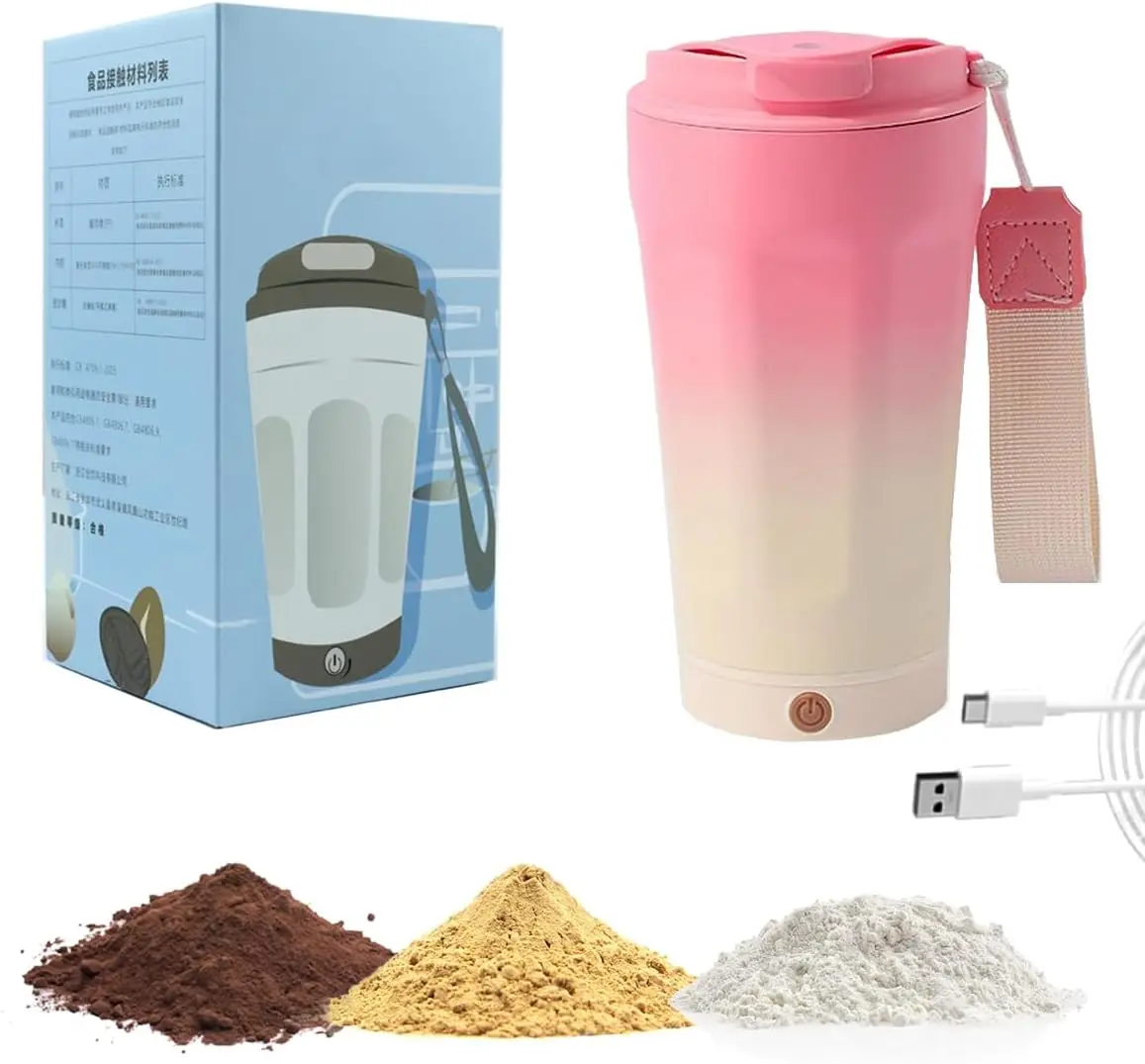 USB Rechargeable Self Stirring Coffee Cup,Stainless Steel Travel Mug with Magnetic Mixing,12oz Cafe to Go Travel Mug,Tumbler Cup for Coffee, Milk and Hot Drinks,with a handle and Spout Lid Pink