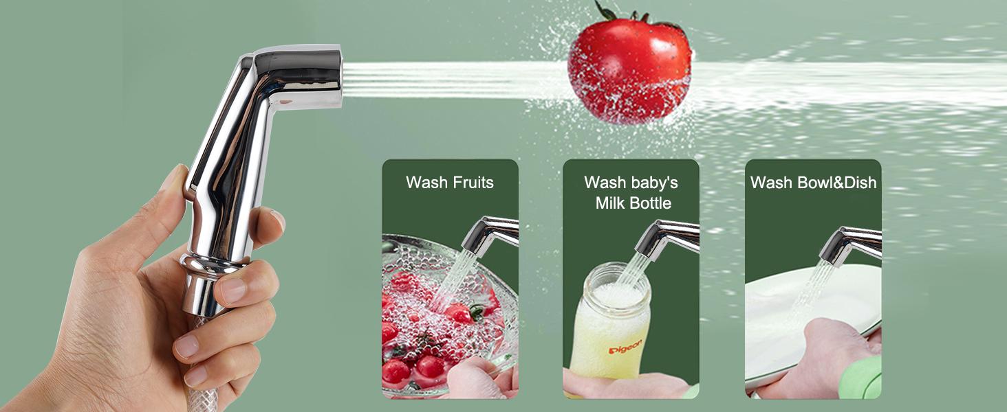 Hibbent Kitchen Sink Side Sprayer, Kitchen Sink Faucet Replacement Parts Compatible with Moen Faucet, Pull Out Sprayer with Hose and Holder, 1/4 inch Sink Connector, 3 Adapters, Chrome