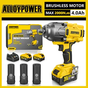 Cordless Brushless Impact Wrench, 1475 ft-lbs (2000N.m), 1/2 High Torque power impact gun, 3-Mode Speed, 4000mAh Battery, 3 Sockets, Electric Impact Wrench Set for Car Tire Truck RV Mower Automotive Vehicle Tool Repair Tool