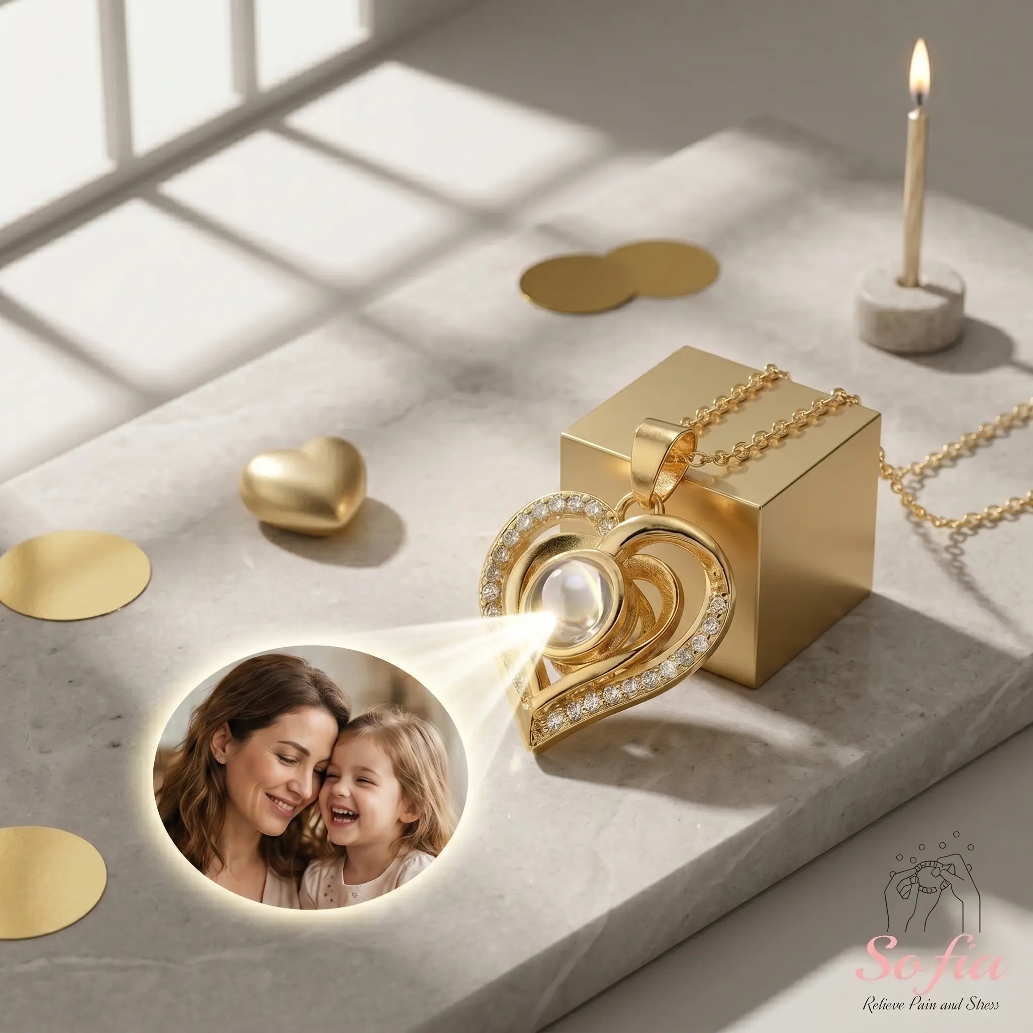 Sofia Heart Projection Photo Necklace, Projection Jewelry for Women, Personalized Memorial Picture Gift, Mother's Day gift, Best Friend Gift, Birthday Gift for Her