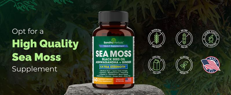 【Sandhus】Sea Moss All in 1 supplement, 60 capsules with Seamoss, Black Seed Oil, Ashwagandha, Ginger, Burdock Root, Turmeric, Black Pepper Healthcare Dietary