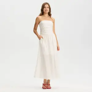 Women's Ruched Midi A-Line Dress - A New Day Cream XL