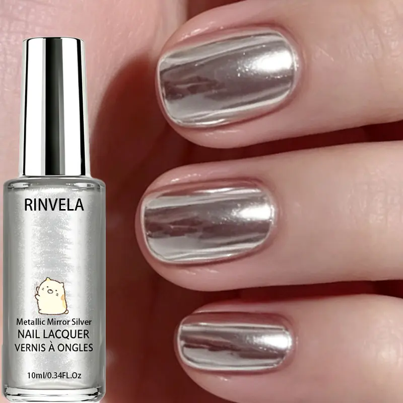 Super Reflective Mirror Silver Nail Polish Sleek Chrome Metallic Gloss Long‑Wear Festival Night Nail Gift for Girls