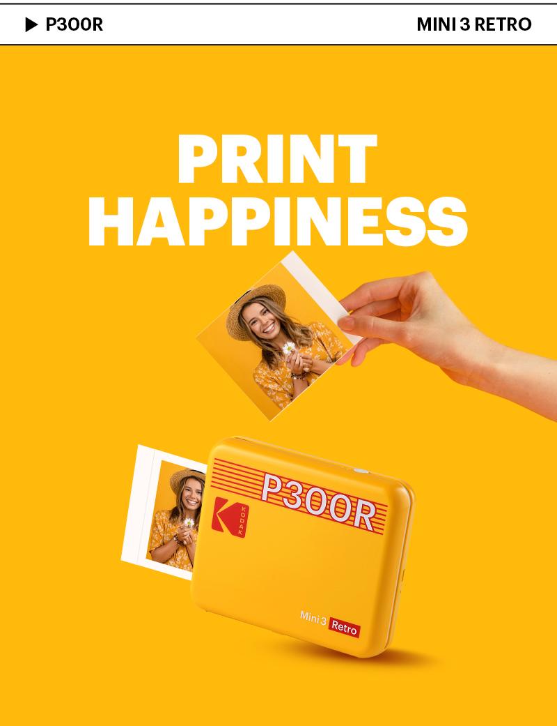 KODAK Mini 3 Retro 4PASS Portable Photo Printer (3x3 inches) 38 sheets Bundle