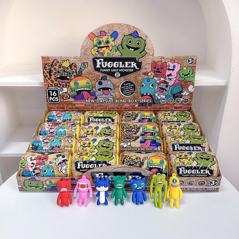 16Pcs Fuggler Blind Box Capsule，Funny Ugly Monster Keychain & Desk Decor Collectibles.