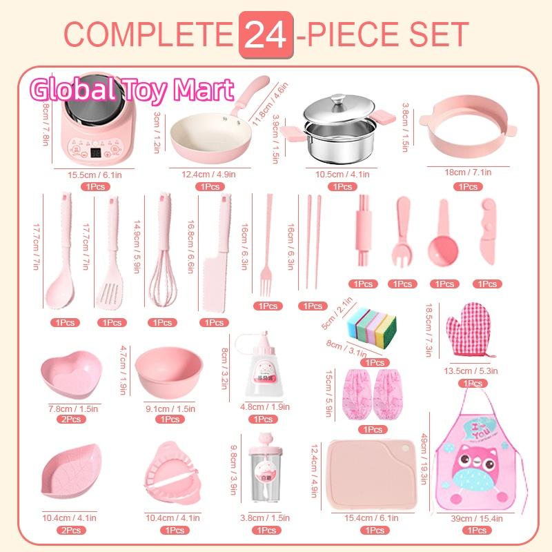 Children's Cooking Set - Safe Mini Kitchen with Induction Cooker, 14-Piece Dishware, Utensils, & Anti-Scald Rack for Toddlers, Montessori-Inspired Toy for Girls & Boys Ages 8-12