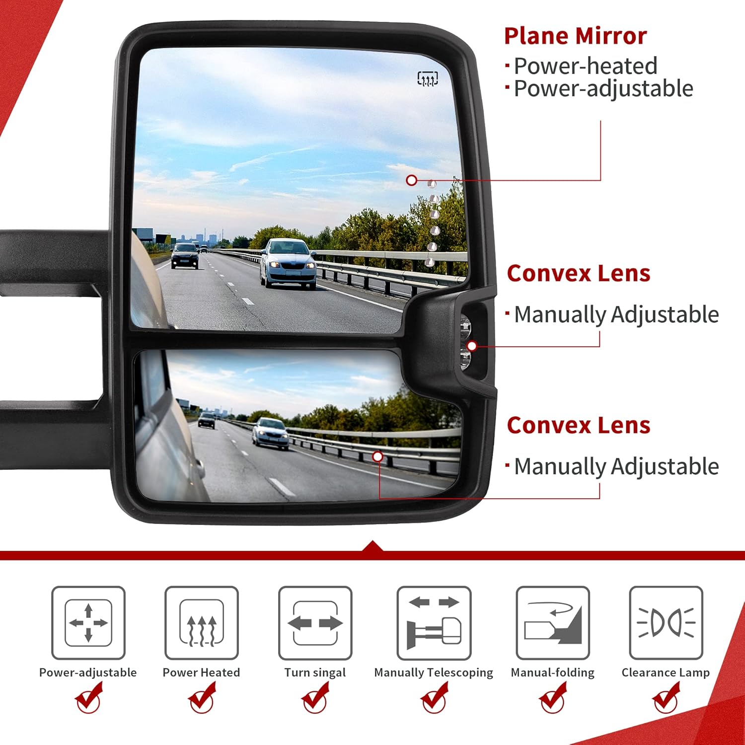 YITAMOTOR Tow Mirrors Compatible with 2014 2015 2016 2017 2018 Silverado Sierra 1500 2500HD 3500HD, Towing Mirrors Side Mirrors with LED Turn Signals Clearance Light Power Heated Folding Telescoping