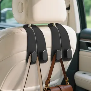 Universal Leather Car Headrest Hooks - 2-Pack Double Seat Back Storage Organizer for Purses, Bags & Grocery - Premium Interior Hanger Accessories for Car/SUV/Truck