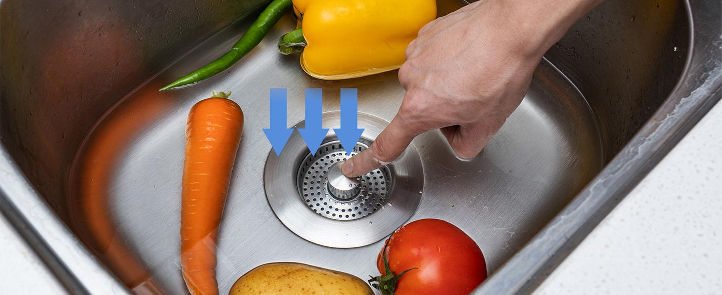 2PACK Upgraded 3 in 1 Kitchen Sink Drain Strainer - Stainless Steel Sink Stopper, Anti-Clogging Sink Food Catcher Basket,for US Standard 3 1/2 inch Drain (1)