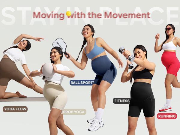 POSHDIVAH Women's Creamluxe Maternity Biker Shorts Over The Belly with Pockets - 6"/8" Summer Pregnancy Yoga Workout Short