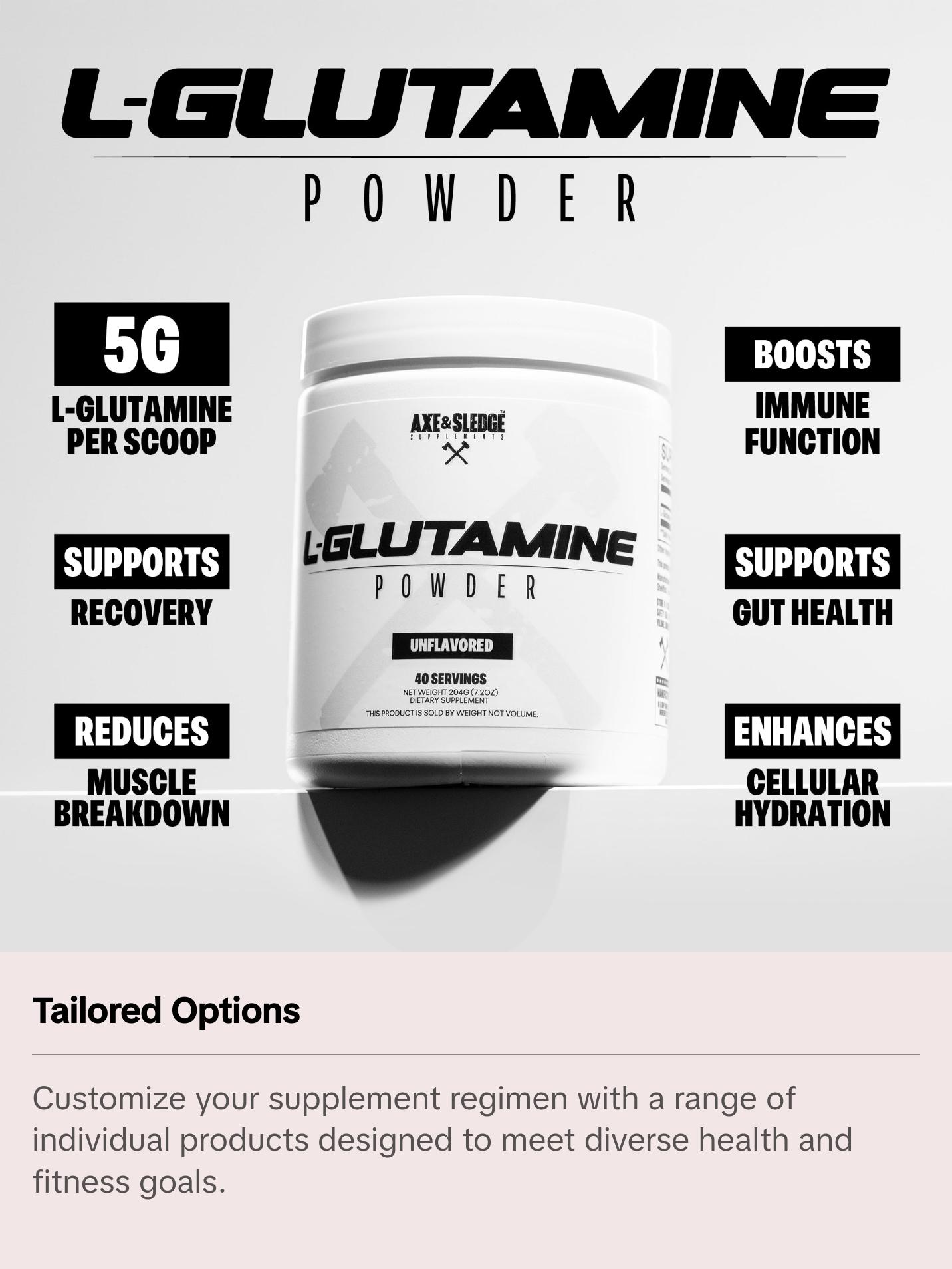 Axe & Sledge Basics Glutamine, 5g Pure L-Glutamine, Muscle Recovery & Performance | 40 Servings