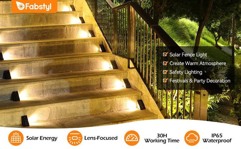 FabStyl RGB Solar Step Stair Lights, Warm White & 7 RGB Color, Waterproof Outdoor Step Lights, Solar Triangle Lights Decor for Garden Stair, Deck, Step, Porch, Patio. Perfect for Halloween, Christmas and holiday decorations