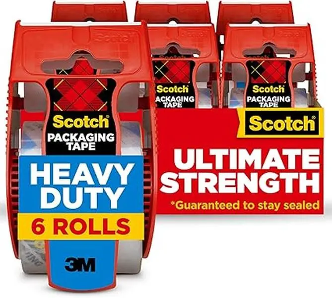 Scotch Heavy Duty Shipping Packing Tape, Clear, Packing Tape for Moving Boxes and Packaging Supplies, 1.88 in. x 22.2 yd., 6 Roll Dispensers, Moving Supplies