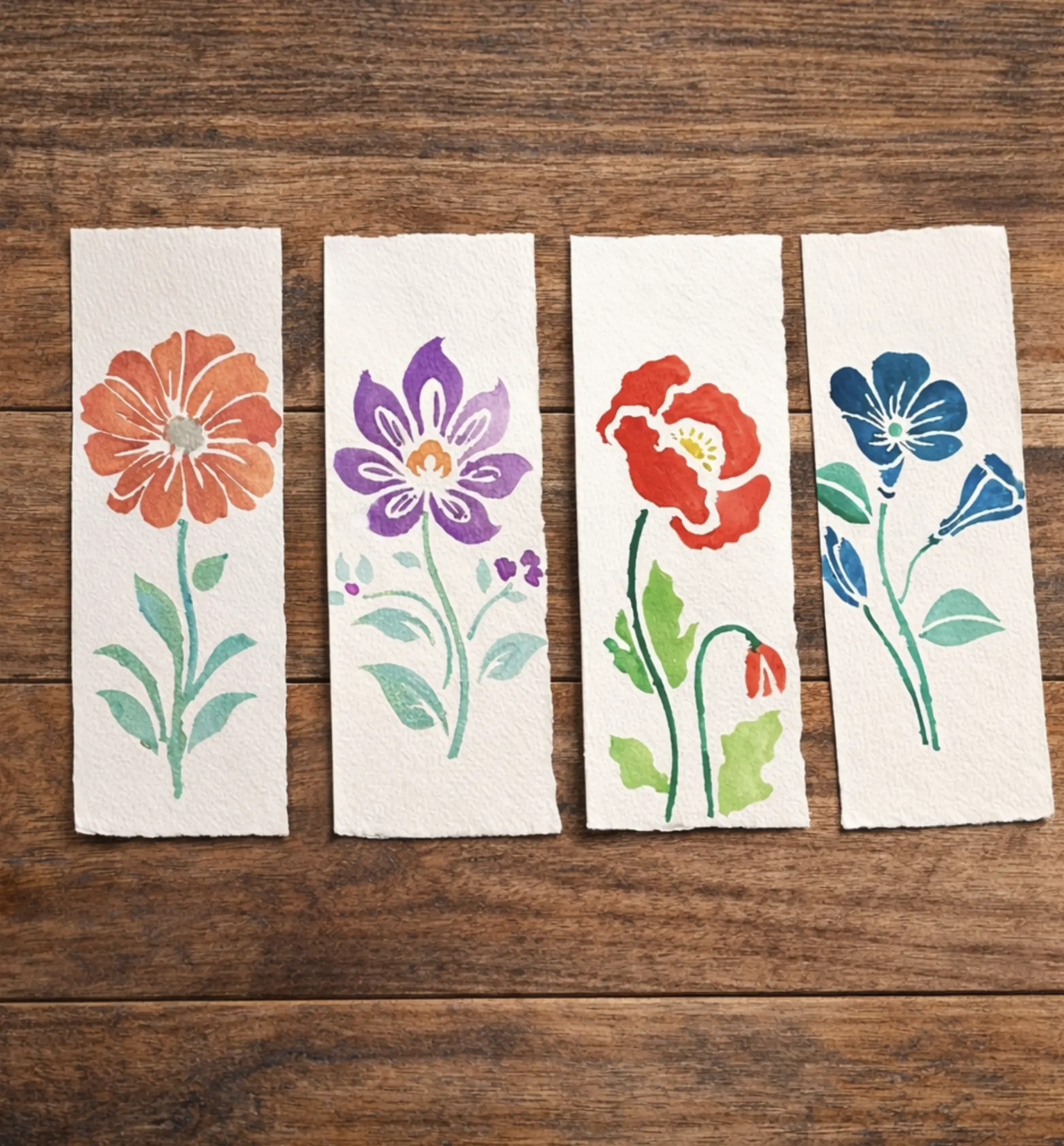 Hand-Painted Watercolor Floral Bookmarks (Set of 4)