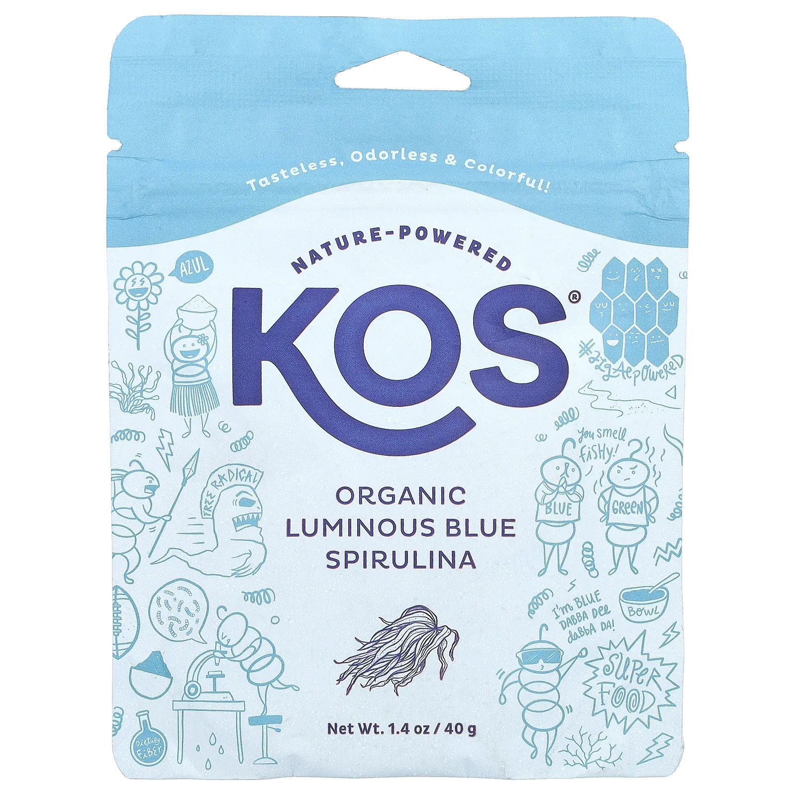 KOS Organic Luminous Blue Spirulina Powder, 1.4 oz (40 g)