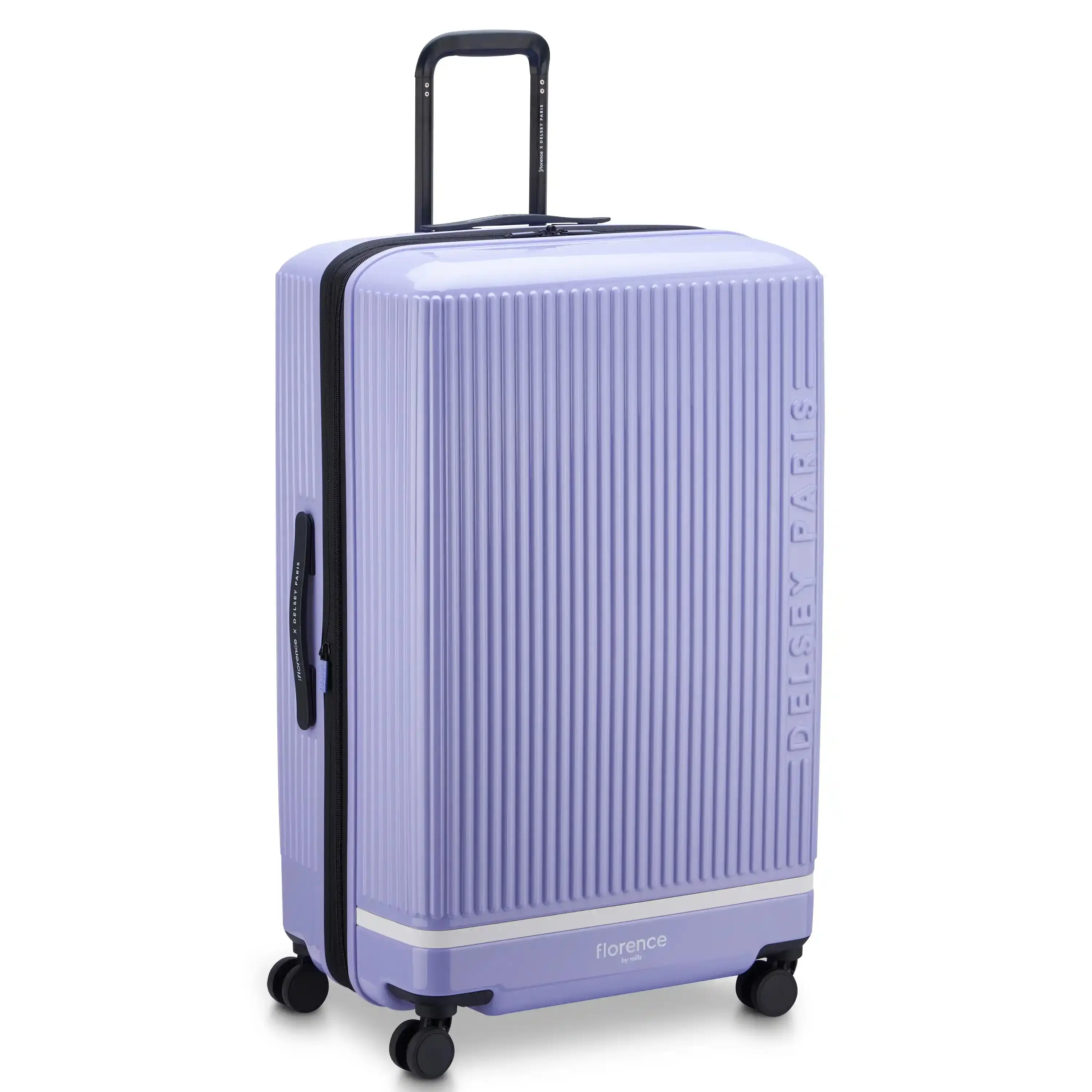 DELSEY Paris x florence by mills Spin Me Away Large Expandable Hardside Spinner Luggage with 360° Wheels and Eco-Friendly Materials, Checked Bag, Spinners, International Travel, Compartmented, 360 Rotation Checked Luggage, 4 Wheels 360 Rotation