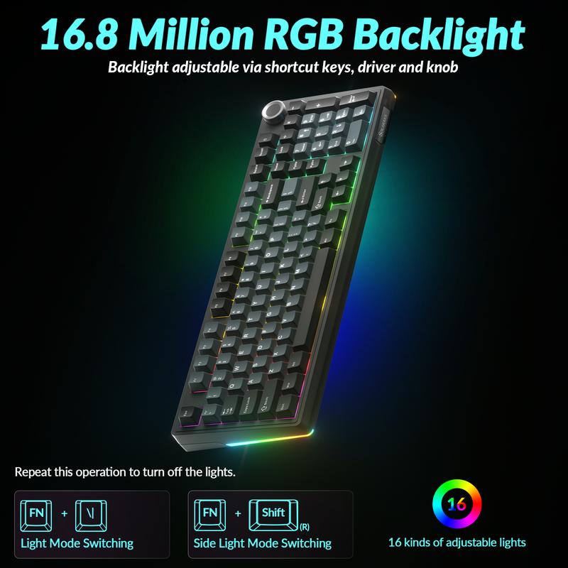 SOLAKAKA KI99 Pro Silent Wireless Mechanical Keyboard Feather Switch Hot Swappable RGB Backlit Gasket Structure Tri-Mode Gaming Keyboards BlackBlue