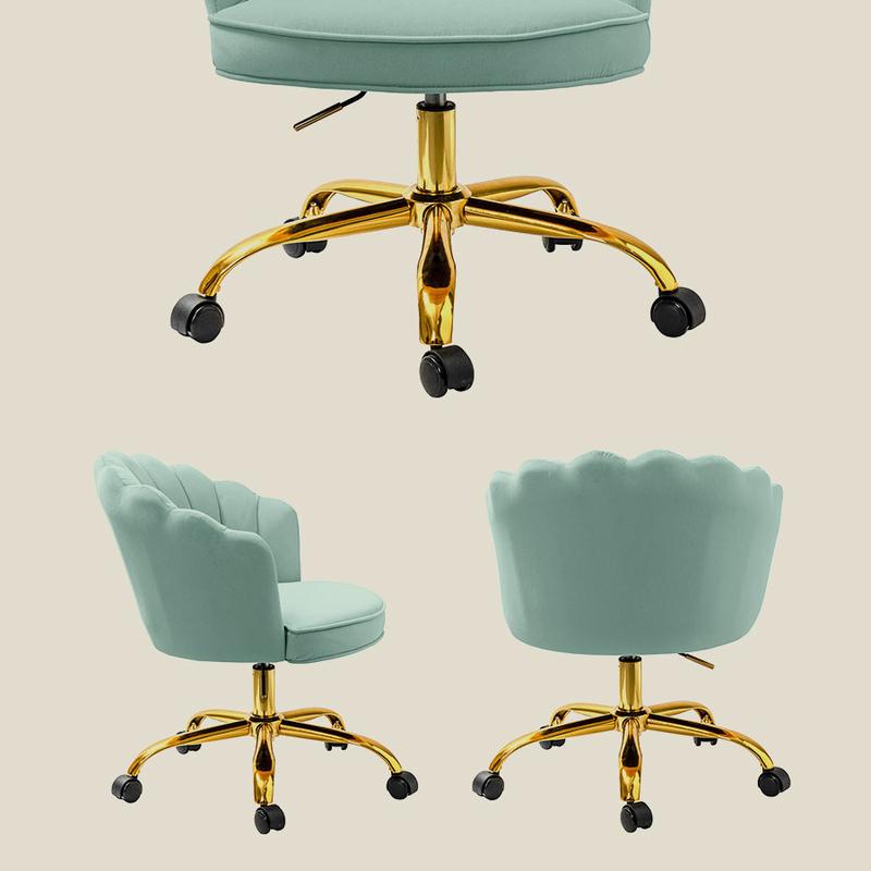 Hulala Belanda Task Office Chair, Height-adjustable, Sturdy and Durable Golden Finish, Tufted Back, velvet fabric upholstery, flower shape back, 360-degree wheels, functional and stylish, for Living Room and Office