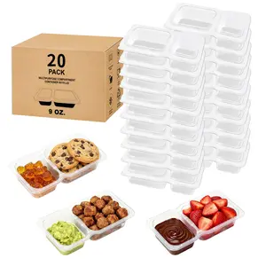 9 OZ Reusable Snack Containers with Lids, New Double Compartment Condiment Snack Pack Containers