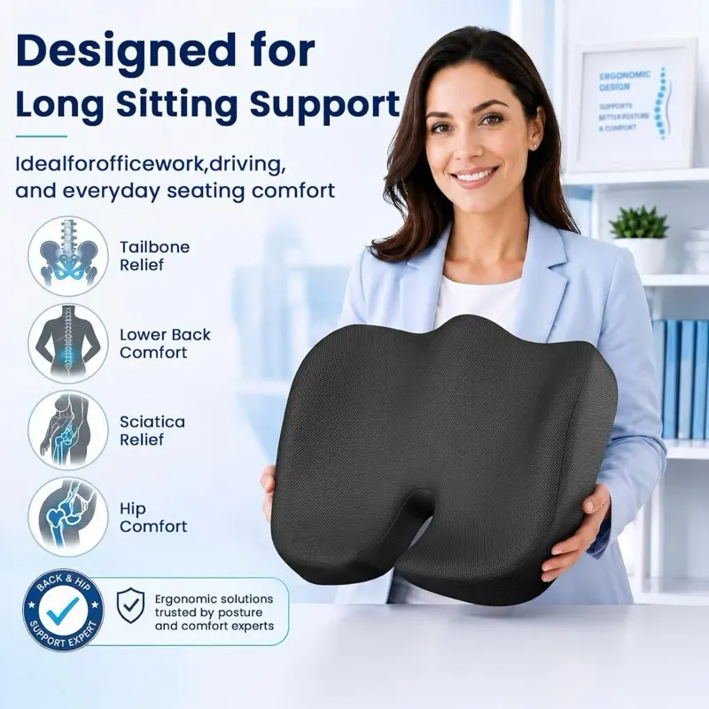 Seat Cushion, Extra Large Memory Foam Cushion for Office Chair Cushions, Ergonomic Cushions Pad Pillow for Pressure Relief Sciatica & Pain Relief for Long Sitting