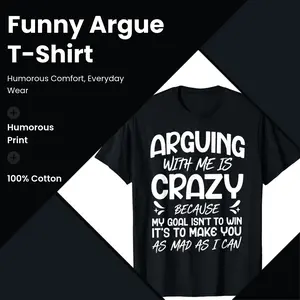 clothing merch flash sale tiktok shop deals Funny "Arguing with Me Pointless I Knew I Was Wrong" Lightweight Short Sleeve Tee with Humorous Print, Round Neck Casual Top for &, Gym,, Casual Attire - Machine Washable Funny Statement Shirt Crewneck Fabric
