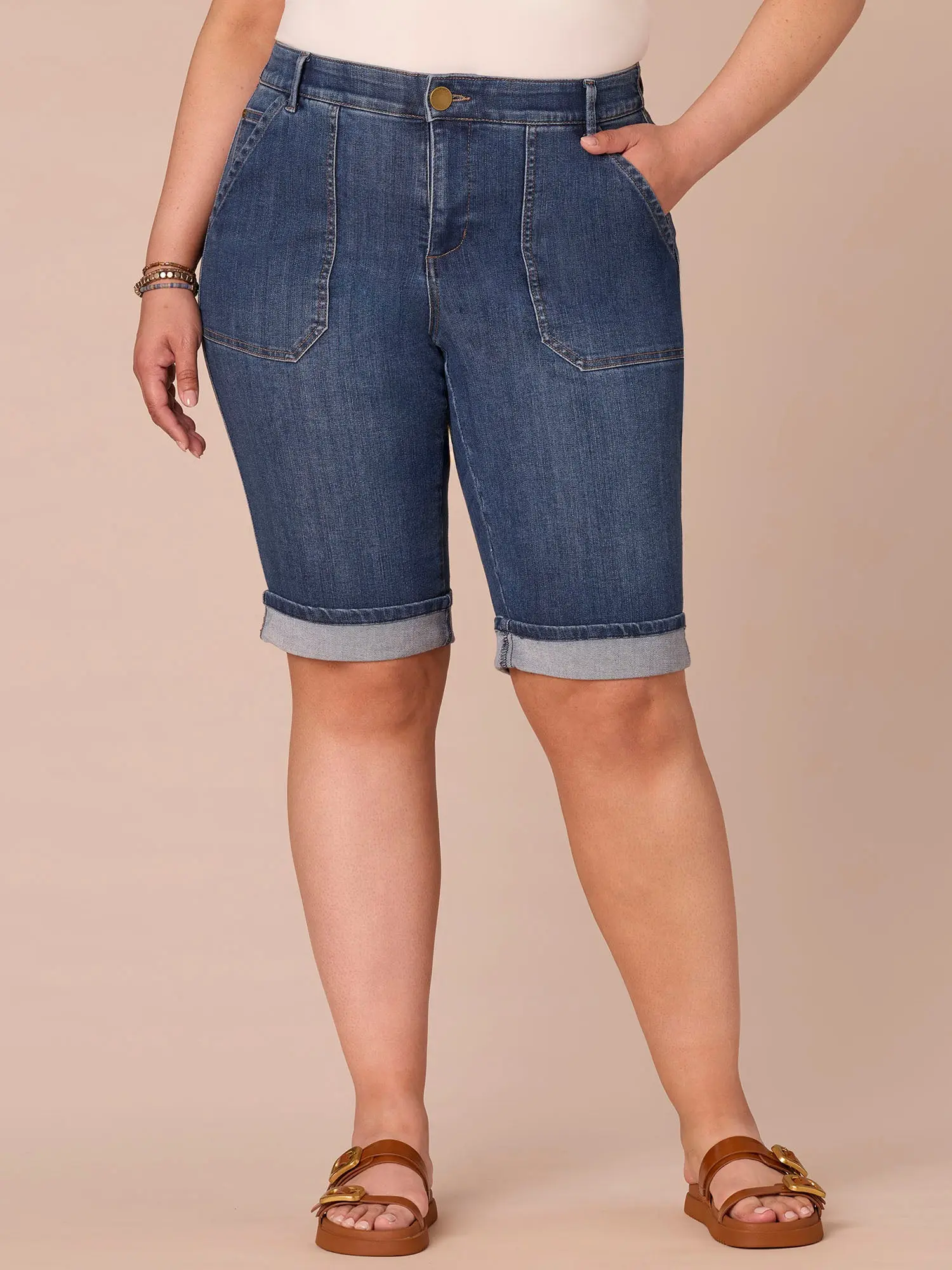 “Ab”solution® High Rise Coin Pocket Cuffed Plus Size Bermuda Shorts